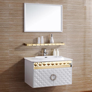 Bathroom Cabinet Gold and White Motif Luxury Stainless Steel Frame