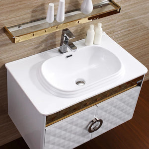 Bathroom Cabinet Gold and White Motif Luxury Stainless Steel Frame