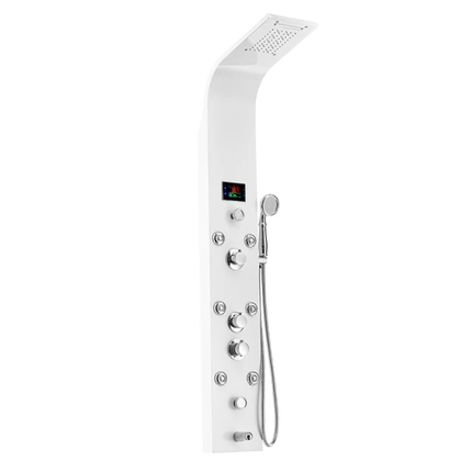 Silver Brushed Nickel Shower Panel Column Towers 304 Stainless Steel Waterfall Spa Jets Smart Shower Wall Panel Bathroom Accessories
