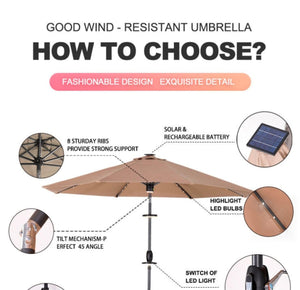 Solar Umbrella for outdoor Wind Resistant 300cm width without Base