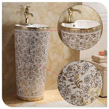 Load image into Gallery viewer, Pedestal Stand alone Hand Wash Basin Gold Design Bathroom accessories
