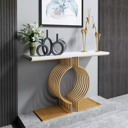 Italian Style Console Table made of Iron Gold and Slate Marble Top