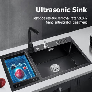 Ultrasonic Sink Nano Black with 4 kinds of cleaning function double bowl
