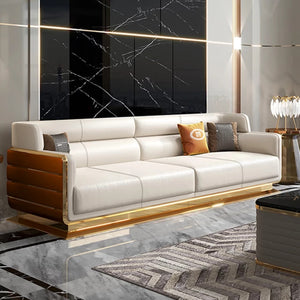 Luxury Stainless Gold Top Grain Leather Sofa Set