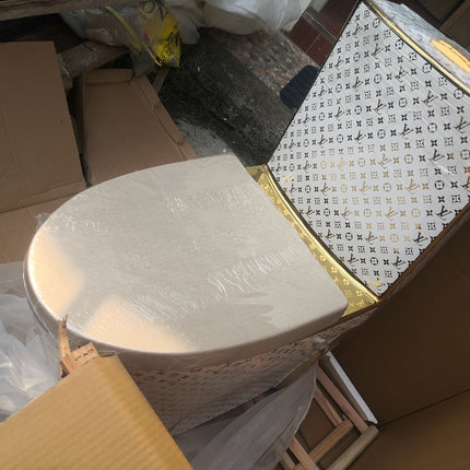 LV Toilet Bathroom Accessories White and Gold Motif Electroplating