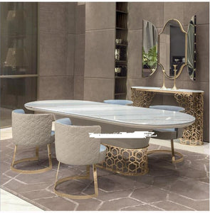 Italian Dining room furniture stainless steel oval dinning table sets luxury 6 chairs modern marble dining table set