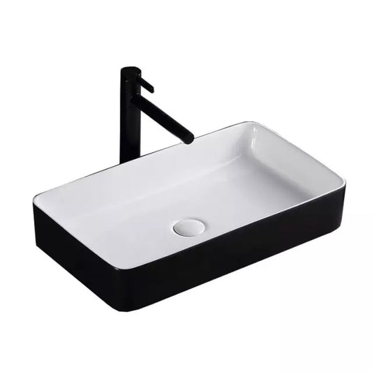White and Black Wash Basin Sink Porcelain Rectangular Tabletop