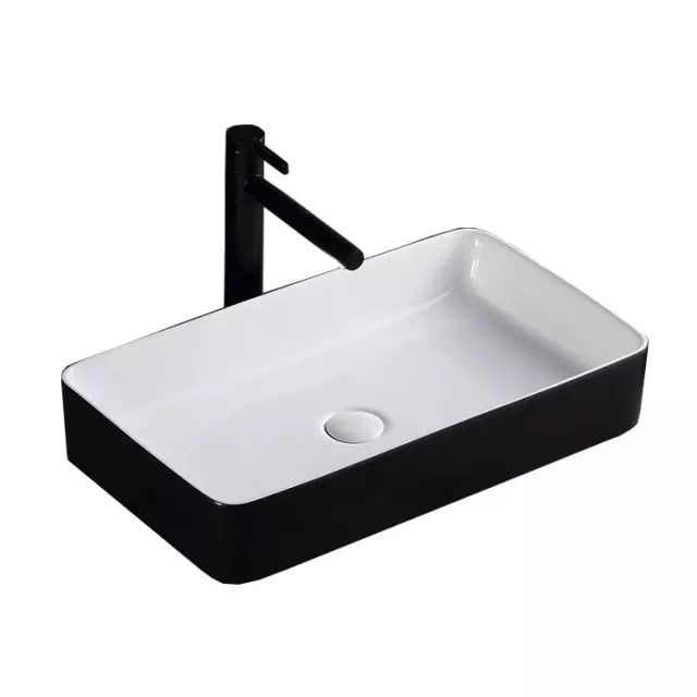 White and Black Wash Basin Sink Ceramic Rectangular