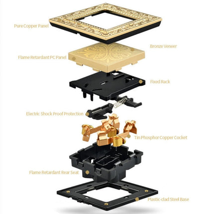 3 Gang, 2Way Gold Made of Copper Switch Hand Carve