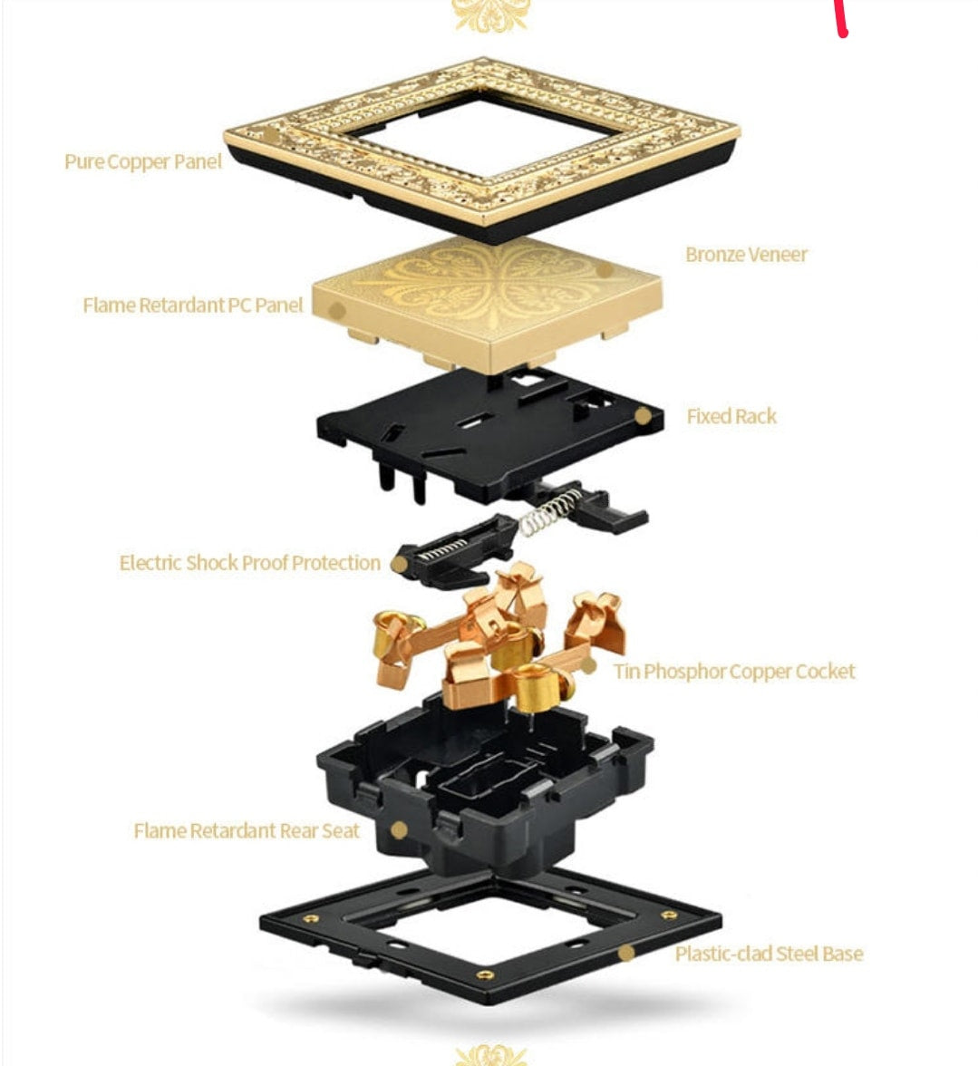 3 Gang Gold Made of Copper Switch Hand Carve