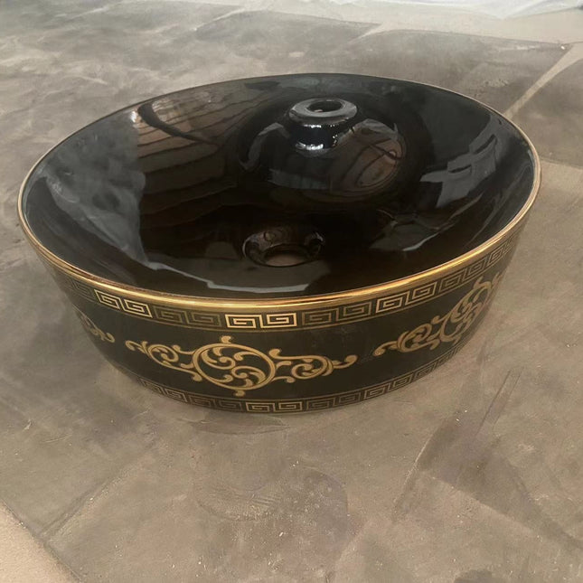 Luxury Black and Gold Round Versace Basin