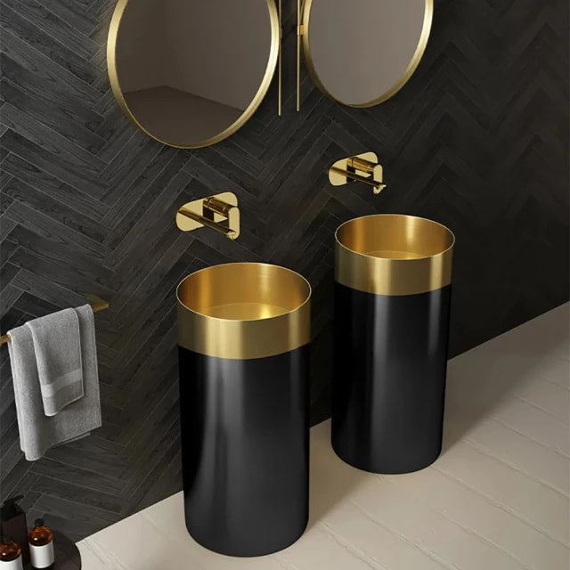 Modern Black and Gold edition Stainless Steel Free Standing Pedestal Wash Sink