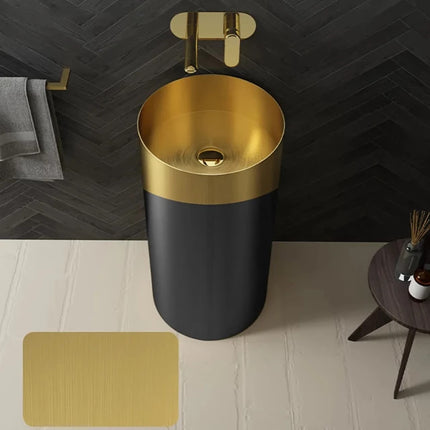 Lavabo sur pied moderne en acier inoxydable, édition noire et dorée