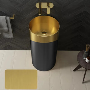 Modern Black and Gold edition Stainless Steel Free Standing Pedestal Wash Sink