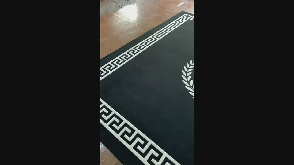 Hand Tufted Carpet Leather Logo Washable design custom black white