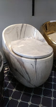 Charger l&#39;image dans la galerie, Egg Toilet Porcelain Ceramic Electroplated Marble Design Motif Dual Flush Tornado
