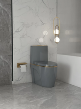 Load image into Gallery viewer, Toilet Bowl Wash Down Gray Electroplated Porcelain Toilets Royal Style One Piece Gray with Gold line Color Toilets
