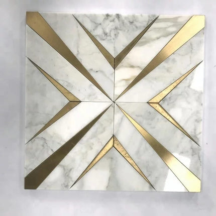 Classic tile flooring brass tile inlay with marble waterjet mosaic