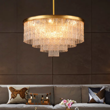 Загрузить изображение в средство просмотра галереи, Home Decor Designer Art Glass Sheet Brass Copper Postmodern Contemporary Chandelier Pendant Lamp For Living Room
