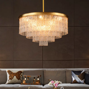 Home Decor Designer Art Glass Sheet Brass Copper Postmodern Contemporary Chandelier Pendant Lamp For Living Room