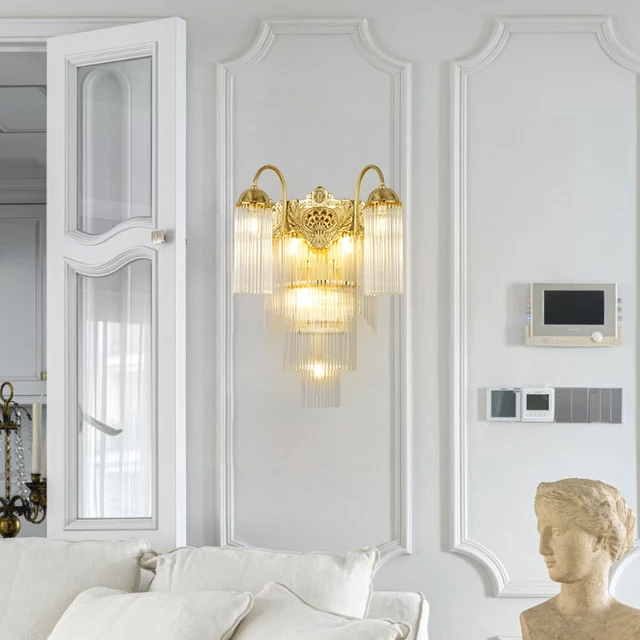 Luxury Bedroom Corridor Decorative Lighting French Brass Glass Rod Led Wall Mounted Lamp