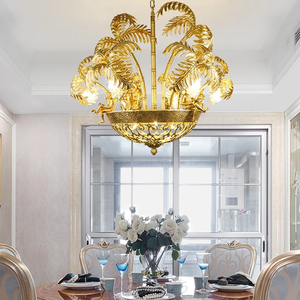 Luxury Design Dining Room Bedroom Gold Leaf Shape Pendant Light Vintage Brass Chandelier