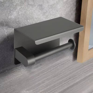 Black Bathroom Kitchen Storage Stainless Steel Toilet Paper Holder With Phone Shelf