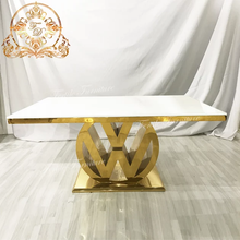 Lade das Bild in den Galerie-Viewer, Decoration Wedding Furniture White Glass Sweetheart Gold Dining Table
