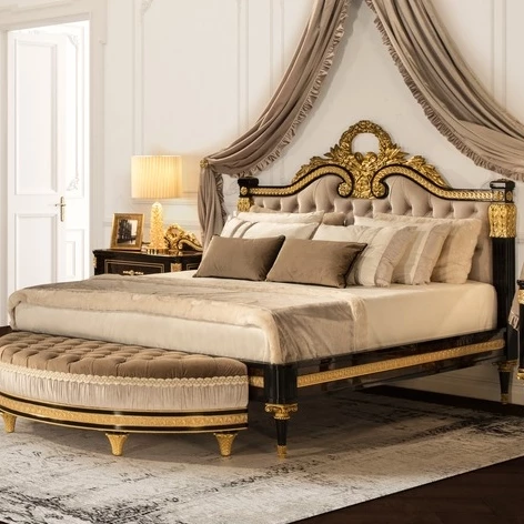 Modern european Italian French solid wood genuine leather bed Fashion Carved luxurious bed french bedroom furniture
