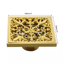 Load image into Gallery viewer, Square Gold Polished Floor Drain Shower Waste Water Flower Cover
