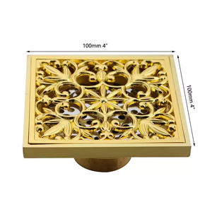 Square Gold Polished Floor Drain Shower Waste Water Flower Cover