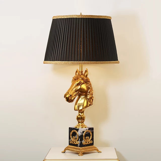 crystal table lamp hand-made light in lost-wax with french style of classic light brass shade cloth lampshade