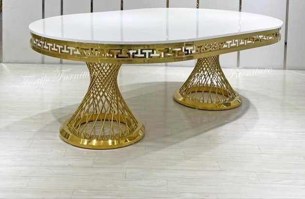 Oval Catering Dining Table Electroplated Gold Stainless steel 180cm customize Price Different