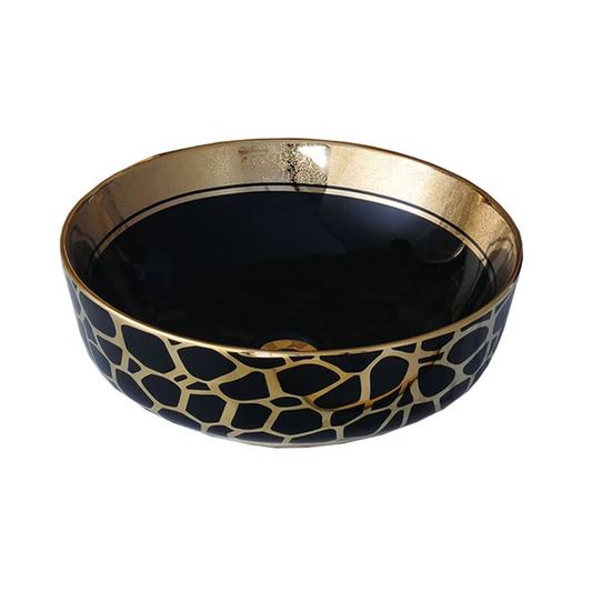Porcelain bathroom accessories wash basin Black Gold Round