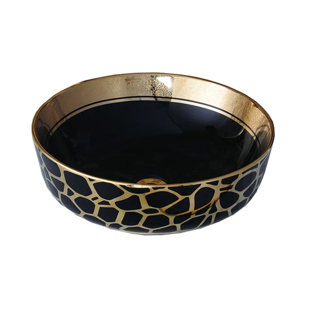 Ceramic bathroom accessories wash basin Black Gold Round