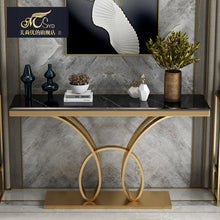 Charger l&#39;image dans la galerie, Long Hallway Simple Console Table Marble Top Black Gold Metal Base Console Table For Living With No Fingerprint
