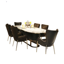 Charger l&#39;image dans la galerie, Italian oval marble stone top dining tables set wedding tables and chairs sets stainless steel leg marble top dining table
