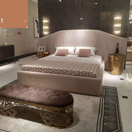 Luxury Italian Bedframe Thailand Solid Wood Big Headboard Velvet Bed Kind/Queen Size Customize Color