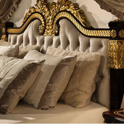 Modern European Italian French Solid Wood Genuine Leather Bedframe Fashion Carved luxurious bed french bedroom furniture