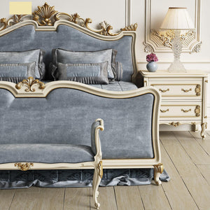 Classical style Bedroom Set 100%hand-carved wooden structure with velvet fabric upholstery