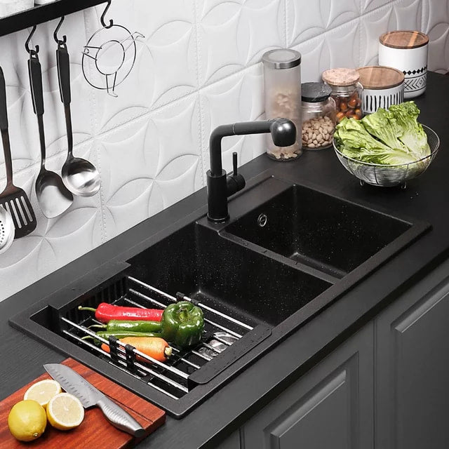 Black kitchen sink made of Granite