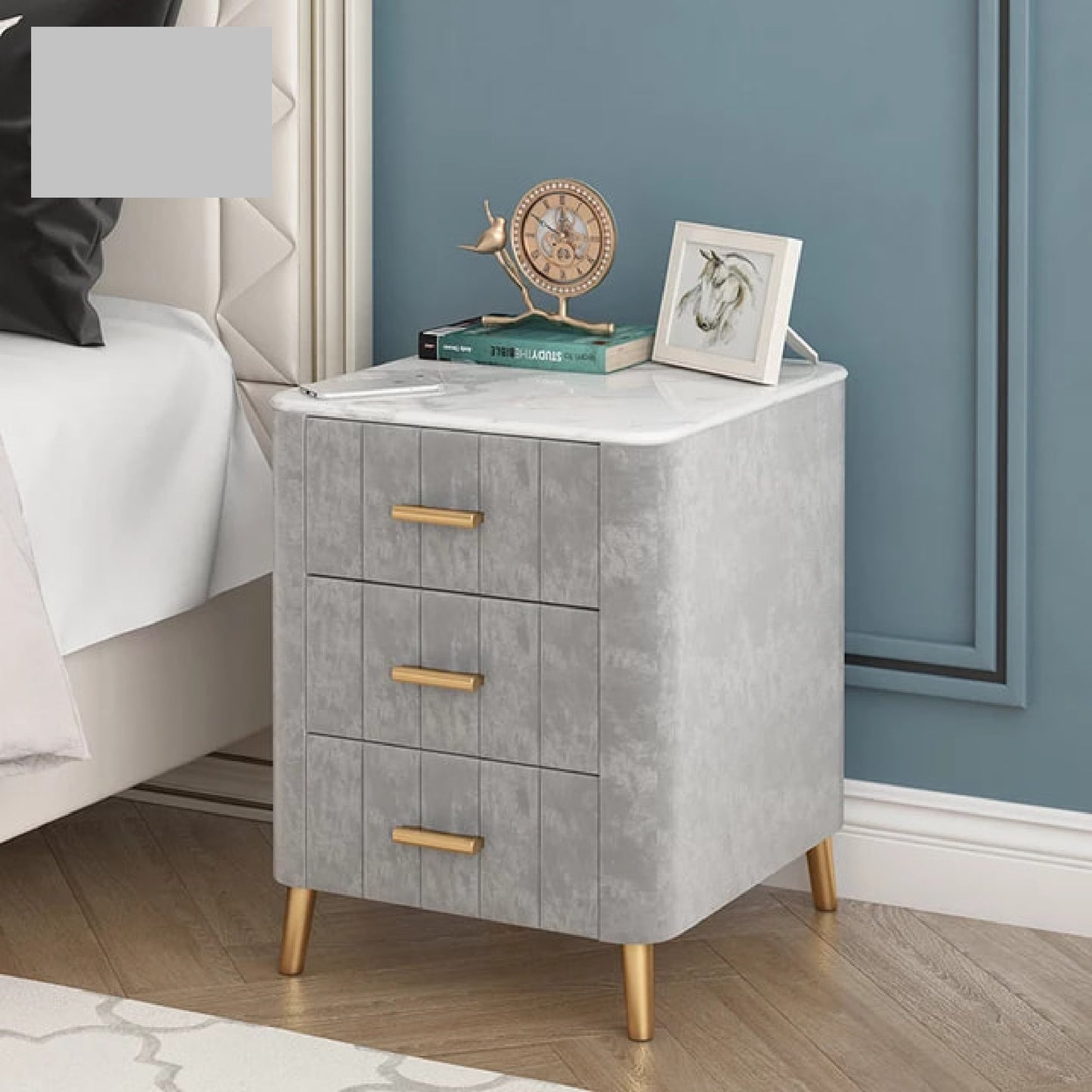 Nordic Side Table Bedside Table Slate Marble Top With Drawer