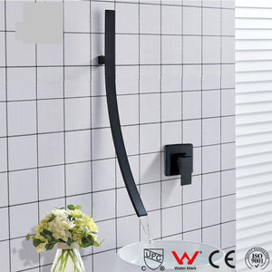 Modern Chrome Waterfall Spout Wall Mount Basin Faucet Single Handle Mixer Tap Concealed Bathroom Sink