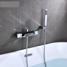 Загрузить изображение в средство просмотра галереи, Bathroom Wall Mounted Bath Shower Faucets Set Double Handles Brass Gold Bathtub Faucets
