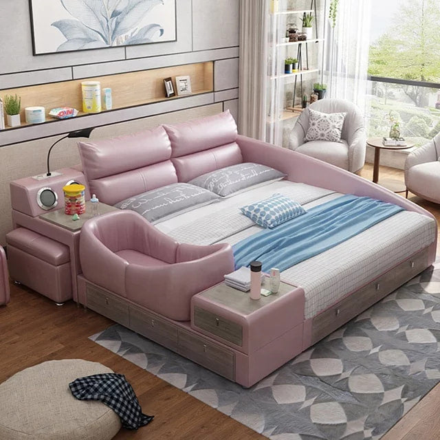 Smart Massage Bed with Bluetooth Speaker and led light With side chair or baby bed