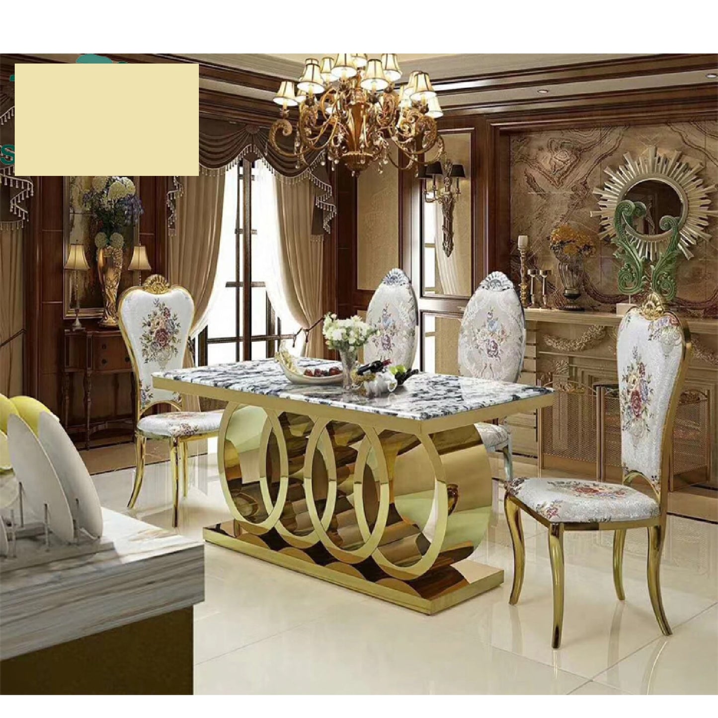 stylish gold stainless steel marble top -  6 seater dining table