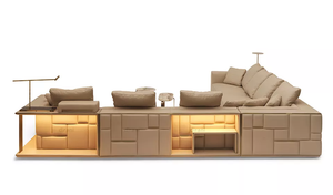 7 seat postmodern leather large cream white modular sofa luxury Italian Babylon rack corner sofa with rack
