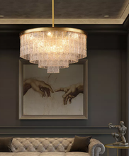 Загрузить изображение в средство просмотра галереи, Home Decor Designer Art Glass Sheet Brass Copper Postmodern Contemporary Chandelier Pendant Lamp For Living Room
