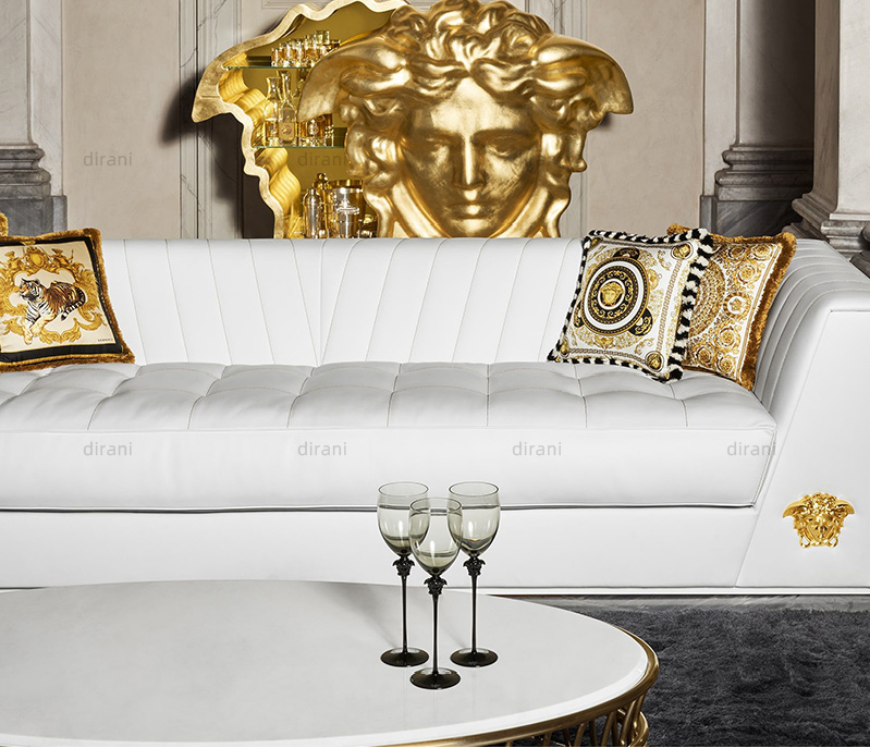 Royal golden Italy 2 seart home living room furniture sofa set leather couch 3 seater villa white dubai luxury medusa sofa