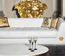 Load image into Gallery viewer, Royal golden Italy 2 seart home living room furniture sofa set leather couch 3 seater villa white dubai luxury medusa sofa
